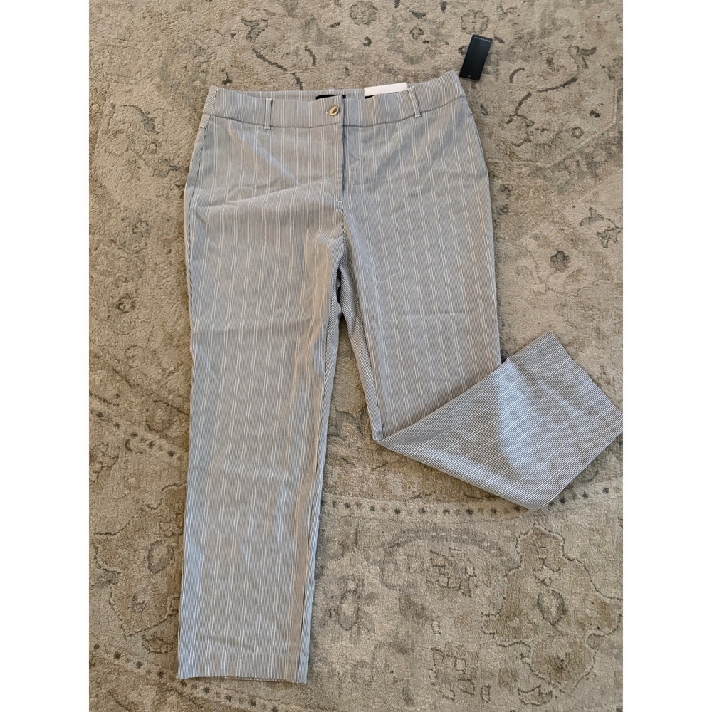 Rafaella Womens 14W High Rise Straight Leg Pinstripe Pants Blue White NWT